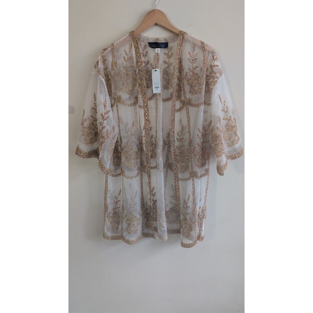 Blue Rain Sheer Floral Embroidered Boho Layering Kimono Top Romantic Cottagecore